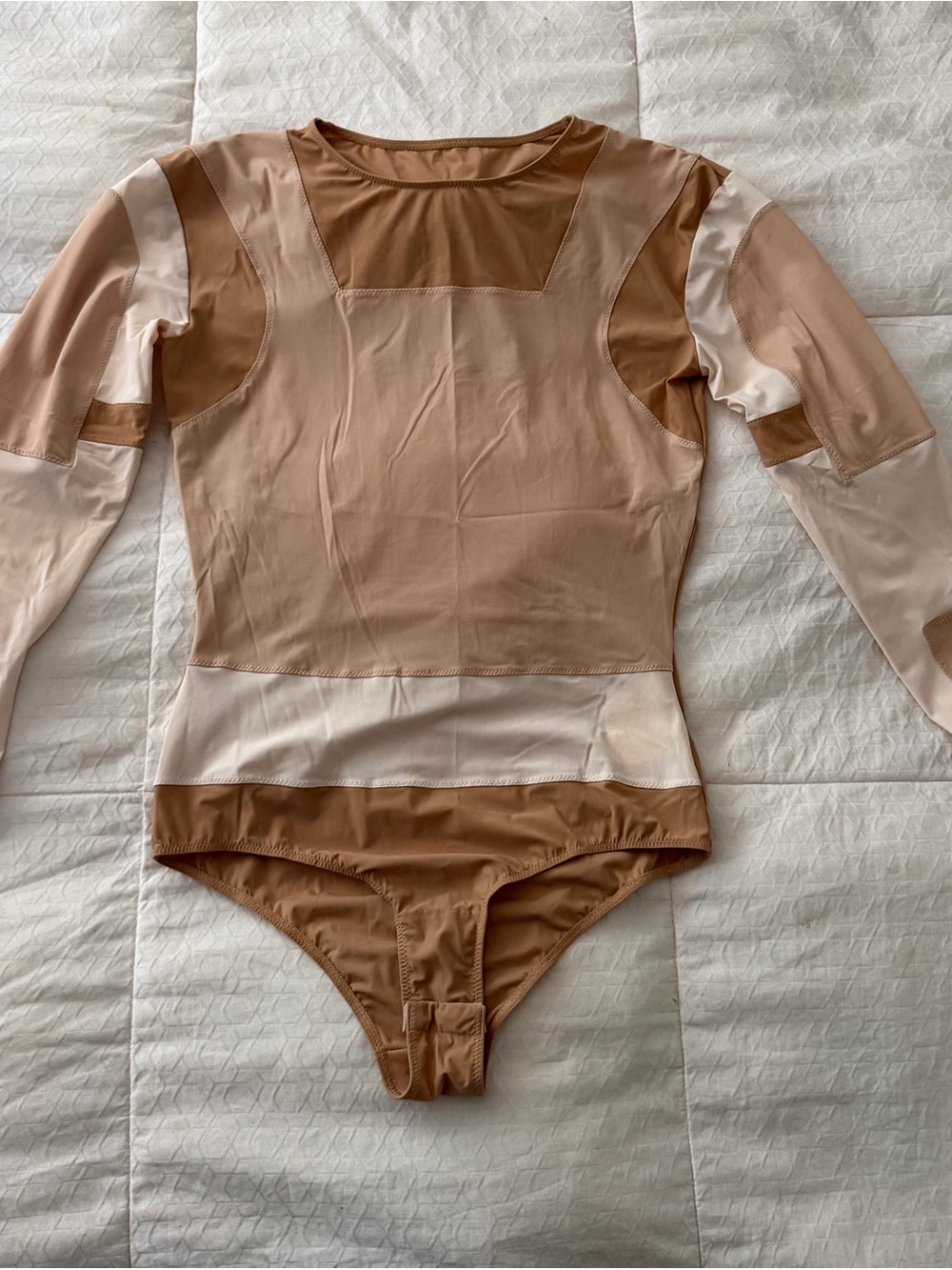 MM6 Maison Margiela - Small, Long-Sleeve Bodysuit in Beige Light Brown and Cream